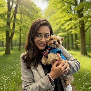 Priscila con su perro en un parque